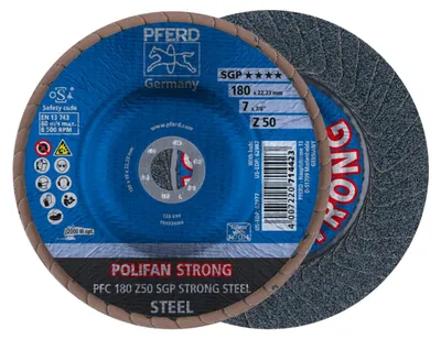 Produktbild von PFERD POLIFAN flap discs zirconia alumina Z SGP STRONG STEEL, 18 cm, 10 Stück(e)