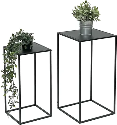 Image de DanDiBo Tabouret pour fleurs Métal Noir Angulaire Support pour fleurs Table d'appoint 96312 Lot de 2 Colonnes pour fleurs Moderne Support pour plantes Tabouret pour plantes