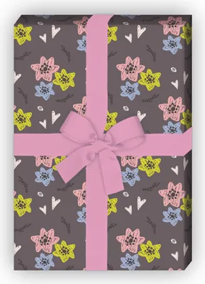 Produktbild von Herziges Geschenkpapier mit gemalten Blümchen, Dekorpapier, grau - G11911, 32 x 48cm