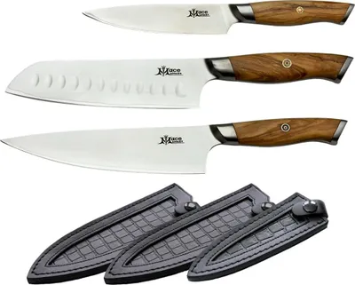 Produktbild von MaceMaker VENICE SanMai Küchenmesser mit Lederscheide Set 3 Stück