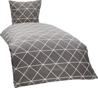 Produktbild von 4 teilige Bettwäsche 135x200 cm Karo Triangel grau anthrazit weiß Baumwolle Set