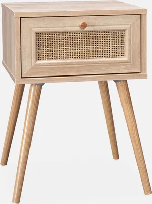 Produktbild von sweeek - Nachttisch mit Holzeffekt und Rattan-Geflecht, 1 Schublade - Natur