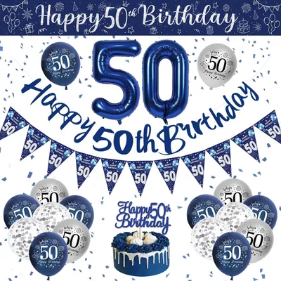Produktbild von 50. Geburtstag Dekoration, blaue und silberne Ballons, 32 Zoll Folienballon, für Männer, Festdekoration