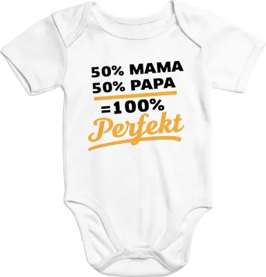 Produktbild von Baby Body 50% Mama 50%Papa 100% Perfekt Babybody Baumwolle kurzarm Moonworks® 3-6 Monate