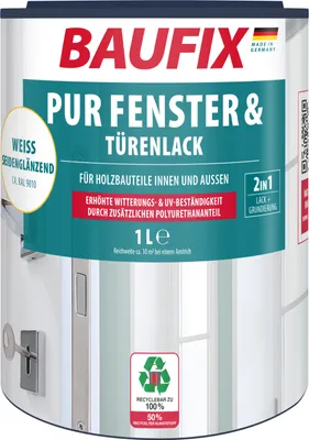Produktbild von BAUFIX PUR Fenster- & Türenlack weiss seidenglänzend, 1 Liter, Weißlack