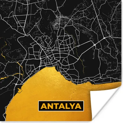 Produktbild von MuchoWow® Poster Antalya - Gold - Karte - Stadtplan 50x50 cm - Wohnzimmerdekoration