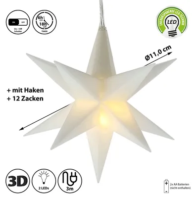 Obrázek produktu pro CEPEWA - LED vánoční hvězda 6/18 časovač 3D hvězda Ø11 bílá teplá bílá Vánoce