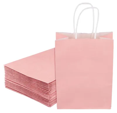 100 rosa Papiertüten mit Griffen, 15x8x21 cm, für Geschenke & Partys