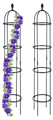 Productafbeelding van Steunpalen voor klimplanten, set van 2 - 190 cm hoog, staal en kunststof, zwart