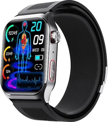 Produktbild von INF Smartwatch mit medizinischer Air-Pumpe Blutdruckmessung und ECG, 2.10" IPS, Schwarz