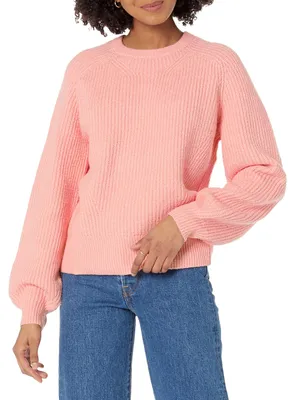 Image de A. Pull en maille côtelée pour femmes, col rond, couleur pêche, taille XS
