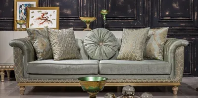 Produktbild von Casa Padrino Luxus Barock Sofa Türkis / Gold - Handgefertigtes Wohnzimmer Sofa im Barockstil - Barock Wohnzimmer Möbel - Edel & Prunkvoll