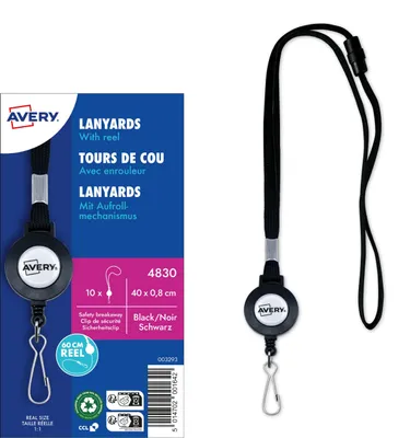 Productafbeelding van AVERY 4830: Textielband/sleutelhanger met opwindmechanisme, zwart