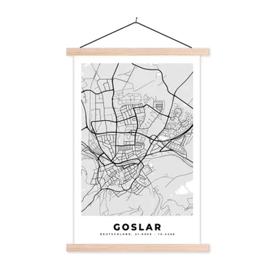 Produktbild von MuchoWow® Textilposter Deutschland - Goslar - Karte - Stadtplan - Wegbeschreibung 120x180 cm mit holzfarbenen Rahmen - Textil-Plakat