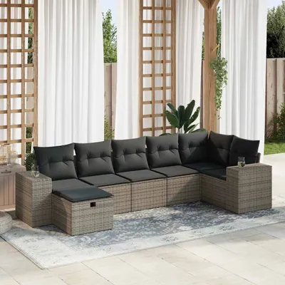 Produktbild von Eleganten-Stil 7-tlg. Garten-Lounge-Set mit Kissen Garten-Sofagarnitur, Outdoor Indoor, Grau Poly Rattan Gartenmöbel-Sets CHY39529219