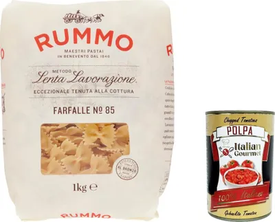 Produktbild von 4x Rummo Farfalle N. 85 Hartweizengrieß Pasta Italienische Nudeln 1kg Packung + Italian Gourmet Polpa di Pomodoro 400g Dose