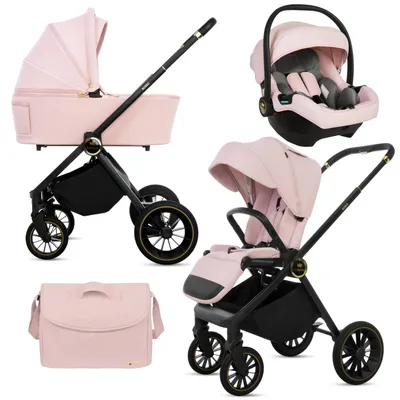 Zdjęcie produktu dla BabyLux® Wielofunkcyjny Wózek Dziecięcy 3w1 ROSSO, Kolor Różowy, Gondola, Spacerówka, Fotelik Samochodowy, Akcesoria, Lekki i Kompaktowy