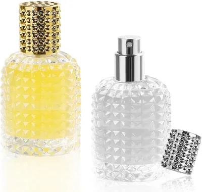 Zdjęcie produktu dla Miniaturowe butelki perfum – 2 sztuki – 30 ml – Wkładalne flakoniki do perfum – Puste butelki z atomizerem – Wkładalne, podróżne flakoniki do perfum – Złote/srebrne