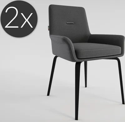 Produktbild von 2er Set Esszimmerstuhl Design Küchenstuhl Cara Leinen hellgrau Metallbeine : Hellgrau