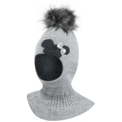 Produktbild von Wintermütze Schalmütze Strickmütze Schlupfmütze warme Mädchenmütze Bommelmütze, 50-52, Grau-Dunkelgrau