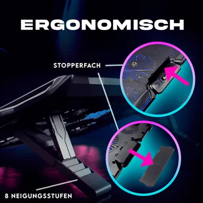Produktbild von KLIM Cyclone - Laptop Kühler + Ständer + Maximale Kühlung + Verhindere Überhitzung + Schütze Dein Laptop + 5 Lüfter 2200 & 1200 RPM + Cooling Pad für Computer PS4 Xbox One + Blau