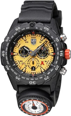 A Luminox watch with a compass attached to the strap, shown against a white background.