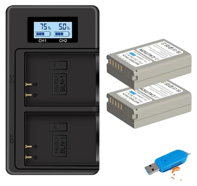 Produktbild von Kameraakku, 2280mAh Kapazität, Dual-USB-Ladegerät, 2 Batterien 1 Ladegerät