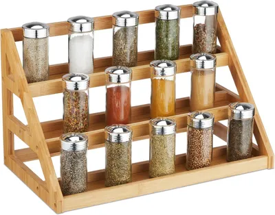 Image de Étagère pour herbes aromatiques - Bambou - 23,5 x 39,5 x 21,5 cm - 3 niveaux - Sans pots - Organisateur à herbes - Naturel