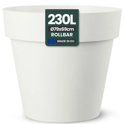 Produktbild von Kreher® XXL Pflanzkübel / Pflanztopf „LIKE“ Ø79xH70 cm - Weiß - Rund, Rollbar - UV- & Wetterfest - Robuster Blumentopf in Natur Stein Optik