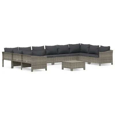 Image de vidaXL Ensemble de salon de jardin 11 pièces avec coussins Gris Poly rotin