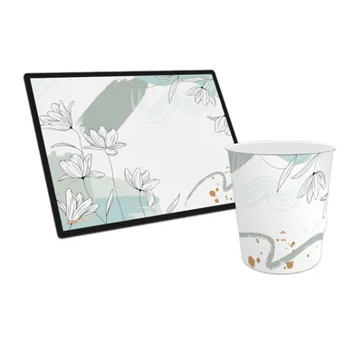 Produktbild von itenga Papierkorb mit Schreibunterlage Motiv Blumenmuster Mint Set
