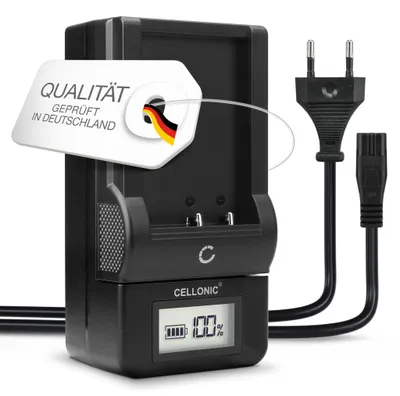 Produktbild von CELLONIC VW-VBT190 -VBT380 -VBK180 Ladegerät für VW-BC10 kompatibel mit Panasonic HC-V777 V800 V770 V760 V750 V380 V270 V10 HC-VXF990 HC-VX980 Ladestation mit Display Ladekabel Akkuladegerät Charger