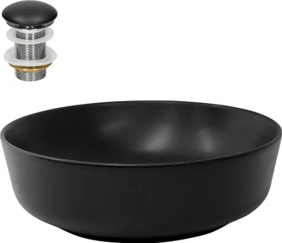 Obrázek produktu pro LuxeBath umyvadlo Umyvadlo na desku kulaté, Ø 41,5x13,5 cm, černé, z keramiky, včetně odtokové soupravy bez přepadu