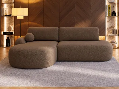 Produktbild von GrainGold Ecksofa L-Form Links Aurio O - Ecksofa mit Schlaffunktion und Bettkasten - Moderne Ecksofa, Wohnzimmer Ecksofa - Eckcouch Braun (Lambi 04)