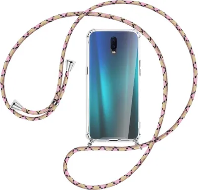 Produktbild von Handykette Backcover-Schutzhülle mit Band (Metall silberfarben) für Oppo R17 / RX17 - rosa Karo
