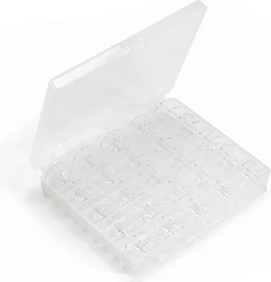 Zdjęcie produktu dla Zestaw szpulek, 25 przezroczystych plastikowych szpulek, średnica 20 mm, do maszyn do szycia