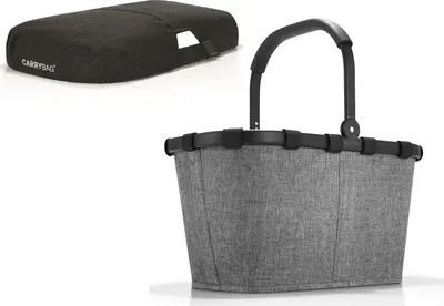 Produktbild von reisenthel SET carrybag Einkaufskorb Korb frame twist silver BK7052 + Cover schwarz BP7003