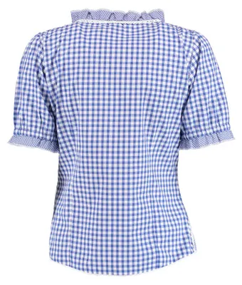Werfen Sie einen Blick auf die Rückseite dieser lebhaften blauen Damen-Trachtenbluse mit kurzen Puffärmeln. Ideal für einen schnellen Stil-Update, ist sie aus leichtem, baumwollähnlichem Stoff gefertigt und bietet zusätzlichen Komfort. Jetzt online erhältl