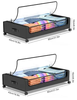 Zdjęcie produktu dla Pojemniki do przechowywania pod łóżkiem - torby do przechowywania na kółkach - zestaw 2 sztuk - pojemność 36 litrów - wymiary 80x43x16 cm - do przechowywania ubrań i butów