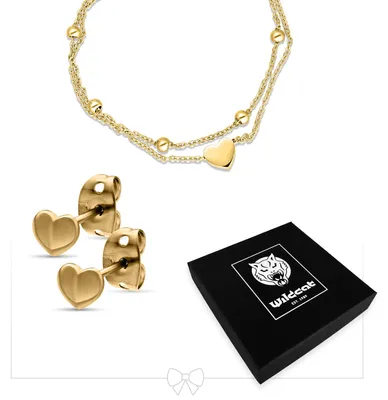 Produktbild von wildcat Ohrringe - Little Heart Bracelet Double Row with Earstuds Set  aus Chirurgenstahl 316L, Körperstelle: Ohr, Onesize, Gold