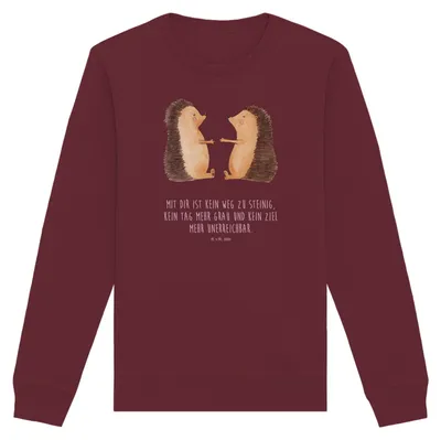 Produktbild von Mr. & Mrs. Panda Baumwoll Pullover Igel Liebe Größe XL - Burgundy - Geschenk, Freundin, Rundhals, Jahrestag, Hochzeitstag, Freund, Pulli, Sweatshirt, Sweater