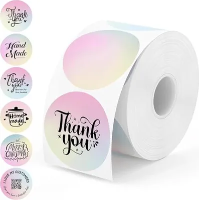 Imagen del producto de Etiquetas térmicas redondas de 5 cm (2 pulgadas) en degradado rosa, ideales para pequeñas empresas, con superficie imprimible, impermeables y personalizables. 750 etiquetas por rollo