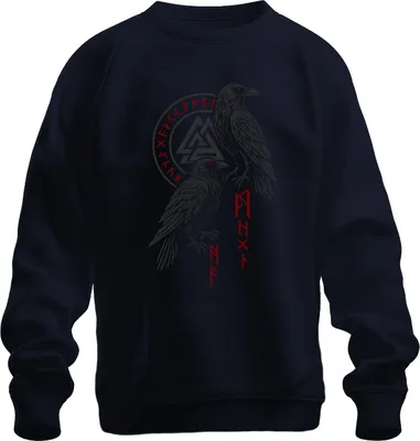 Immagine prodotto di Viking Raben Odinsraben Hugin Munin nordic Runes Valknut Unisex Felpa Pullover, Navy, M