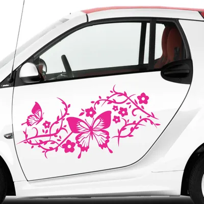 Produktbild von Aufkleber - 2 Stk. Autoaufkleber Butterfly Rankelement je 70cm x 31cm pink - Tuning Carystyling Heckscheibe Auto