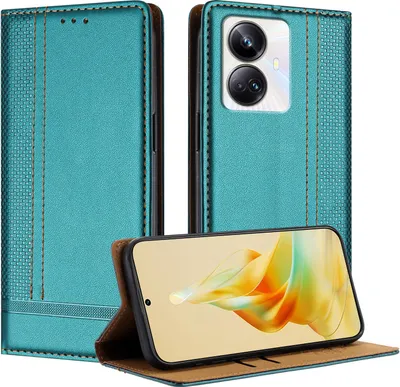 Produktbild von Handyhülle für Realme 10 Pro+ Leder Flip Klappbare Schutzhülle mit Standfunktion Grün