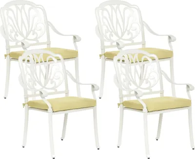 Produktbild von BELIANI Gartenstuhl 4er Set Cremeweiß u. Grün Aluminium mit Sitzkissen Verschnörkelt Französischer Retro Outdoor Balkon Terrasse Garten Metallstuhl