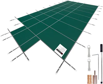 Immagine prodotto di SucceBuy copertura di sicurezza per piscine interrate rettangolari (18 x 36 piedi), copertura a rete fissa con gradino centrale di 4 x 10 piedi, con fori di drenaggio per la sicurezza in inverno