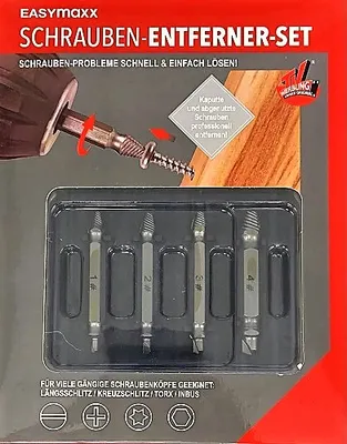 Produktbild von EASYmaxx Schraubenentferner-Set | Schraubenausdreher 4er-Set, 4 Bits in verschiedenen Größen | zum Bohren und Rausdrehen [schwarz]