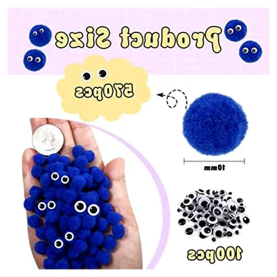 Produktbild von TOAOB 570 Stück Pompons zum Basteln in Blau, 10 mm, mit 100 selbstklebenden Wackelaugen