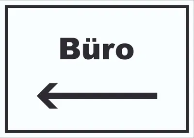 Produktbild von Büro Schild mit Text und Richtungspfeil links Office Bureau waagerecht A0 Rückseite selbstklebend